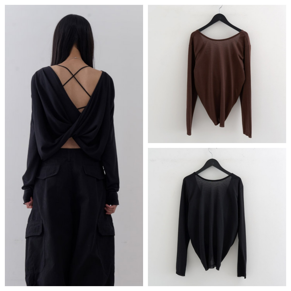 韩国lowear直邮代购2025春秋女装休闲宽松百搭露背长袖T恤上衣