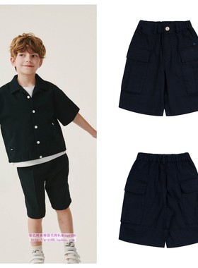 been韩国代购2024夏儿童中大童海军蓝亚麻薄款短裤童装110-165