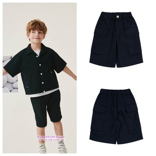 110 been韩国代购 童装 短裤 165 2024夏儿童中大童海军蓝亚麻薄款