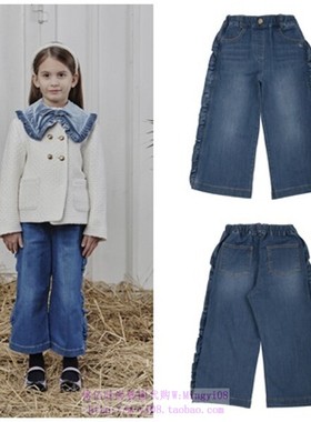 been韩国代购2023春秋儿童中大童蓝色飞边休闲牛仔裤裤子110-165
