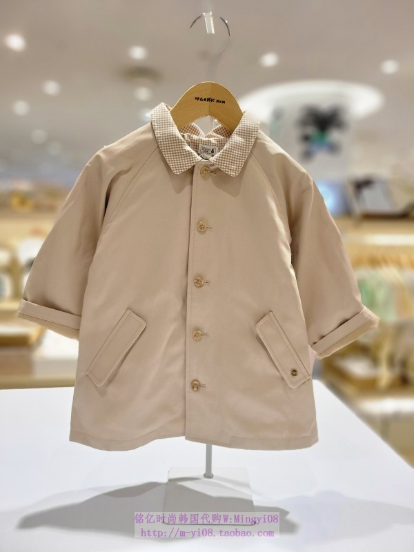 organic mom韩国代购2023春秋儿童米色休闲纯色外套童装90-110