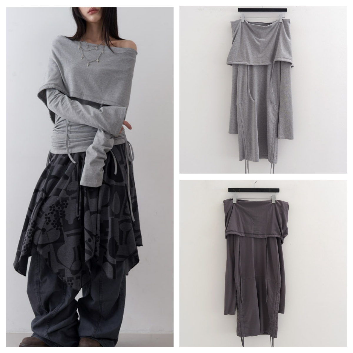 韩国lowear直邮代购2025春秋女装休闲百搭大翻领露肩长袖T恤上衣