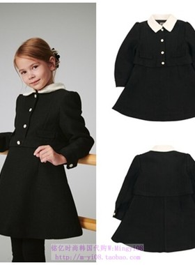been韩国代购2023秋春女童黑色拼接长袖时尚洋气连衣裙120
