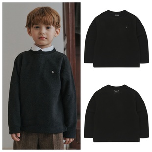 100 T恤童装 165 2025秋春儿童黑色圆领套头长袖 been韩国直邮代购