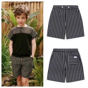 100 童装 165 2025夏儿童黑色条纹休闲宽松短裤 been韩国直邮代购