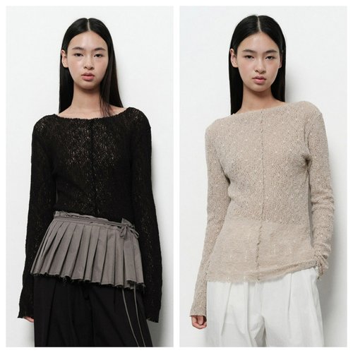 韩国diagonal直邮代购2025春秋女装百搭蕾丝百搭时尚长袖T恤上衣