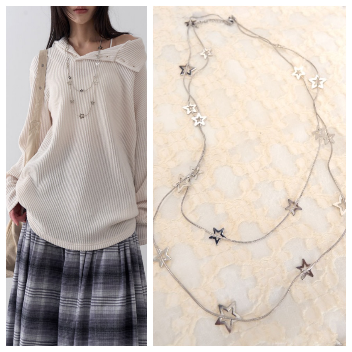 韩国lowear直邮代购2025百搭星星装饰链毛衣链时尚休闲创意项链