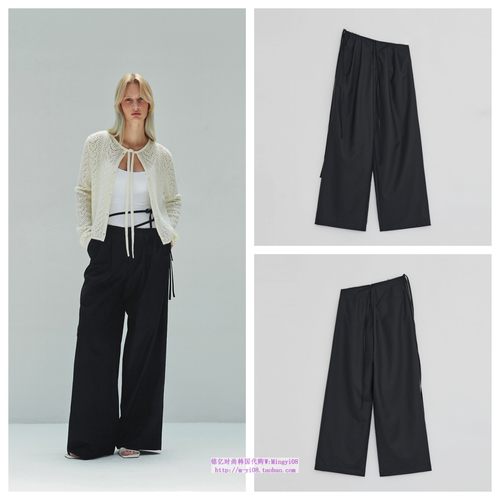 韩国diagonal直邮代购2024秋春休闲宽松斜腰系带阔腿裤百搭休闲裤