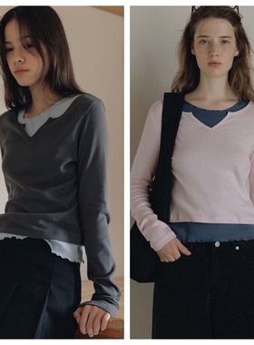 韩国andneeds直邮代购2025春秋女装百搭时尚叠层柔软长袖T恤上衣