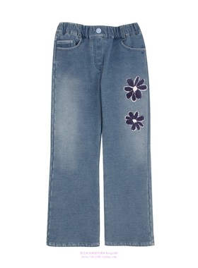 been韩国代购2023秋冬儿童天蓝拉绒微喇休闲牛仔长裤童装110-165