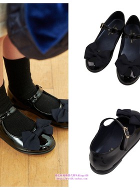 been韩国代购2024秋春儿童黑色圆头蝴蝶结公主皮鞋儿童鞋180-230