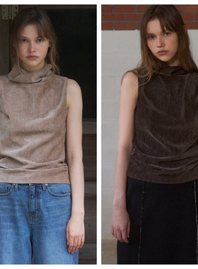 韩国andneeds直邮代购2025春秋女装时尚高级天鹅绒无袖高领上衣