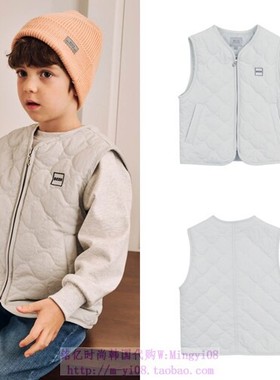 been韩国代购2024春秋儿童灰色绗线格子开衫马甲外套童装110-165