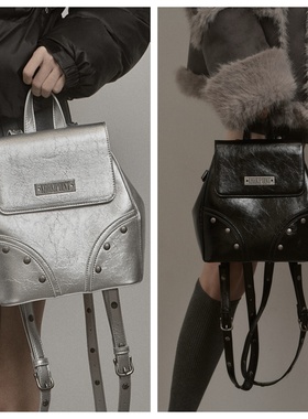 韩国khakipoint直邮代购2025时尚百搭休闲双肩背包女包皮革手拎包