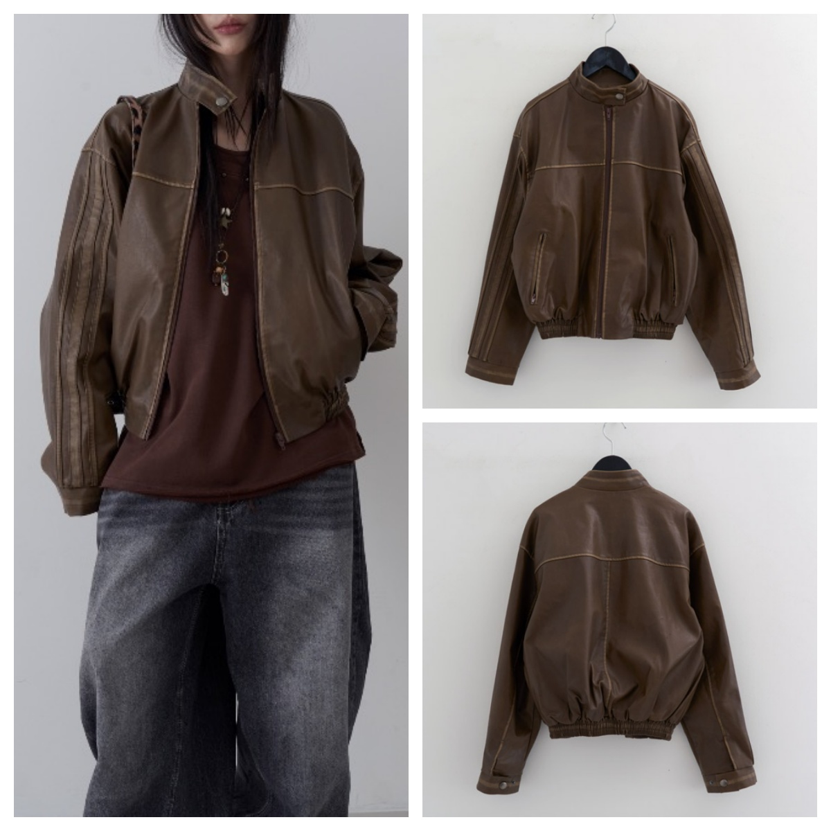 韩国lowear直邮代购2025春秋帅气休闲合成皮革皮衣女装夹克外套