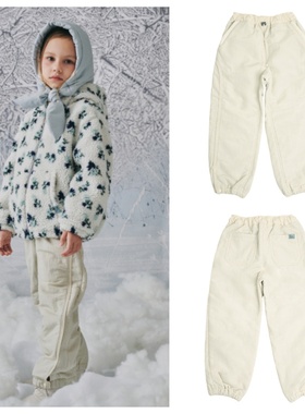 been韩国直邮代购2025秋冬男女童象牙白加绒宽松长裤童装100-165