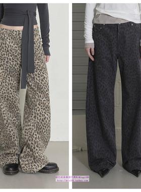 韩国ordes直邮代购2024秋冬女装豹纹宽松直筒裤复古百搭休闲长裤