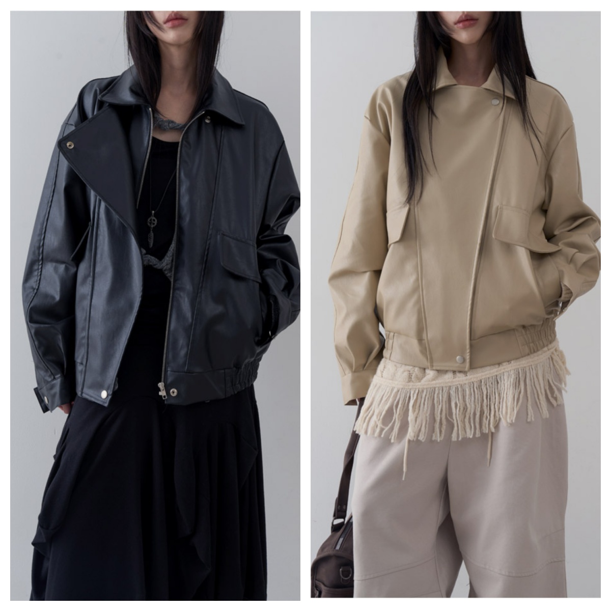 韩国lowear直邮代购2025春秋帅气休闲合成皮革皮衣女装夹克外套