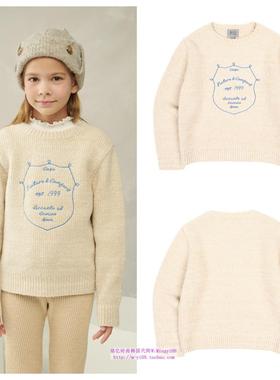 been韩国直邮代购2024秋冬儿童浅米针织刺绣毛衣外套童装110-155