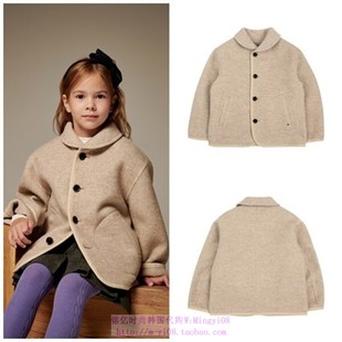 165 130 been韩国代购 2023秋春儿童米色羊毛混纺女孩洋气外套童装