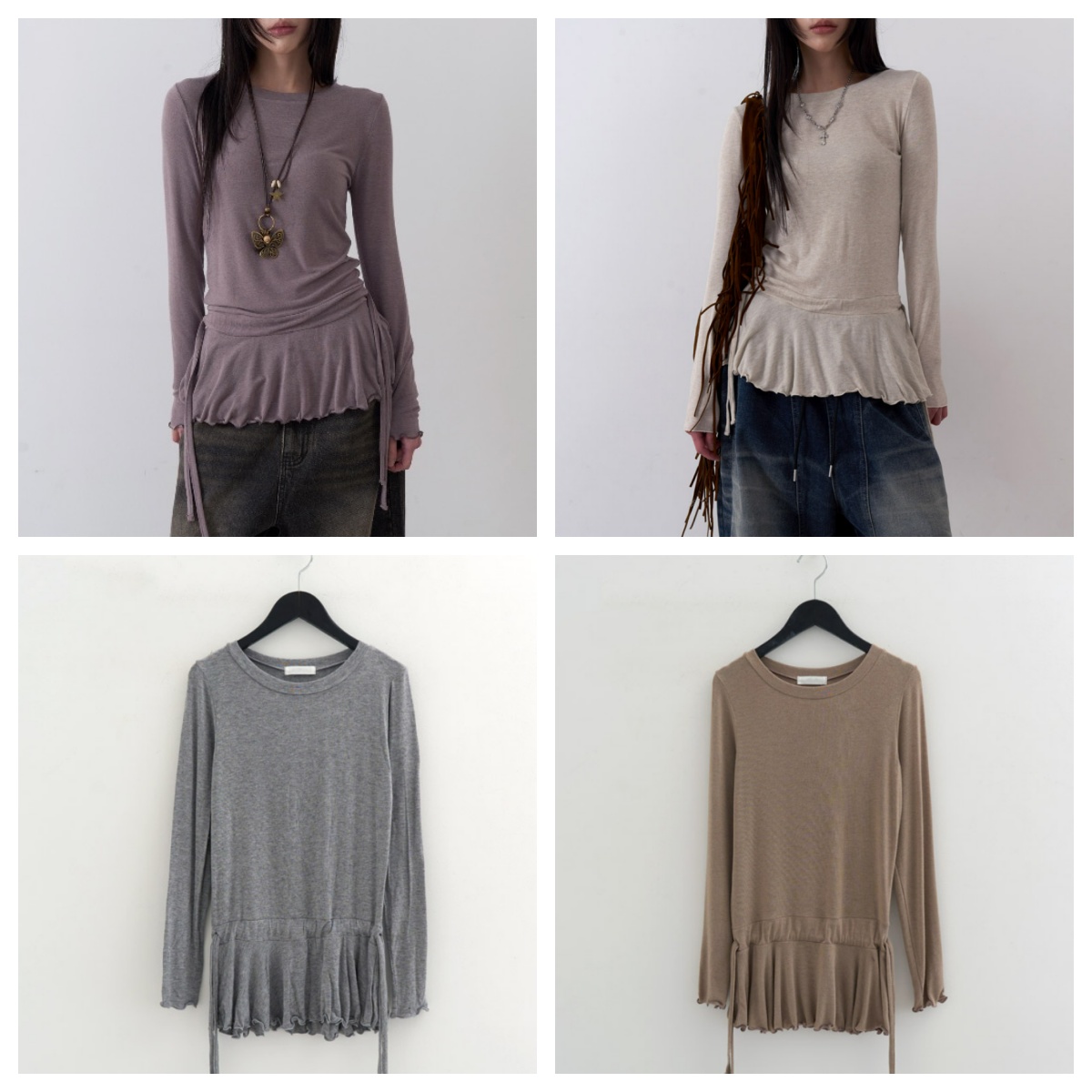 韩国lowear直邮代购2025春秋女装休闲百搭荷叶边时尚长袖T恤上衣