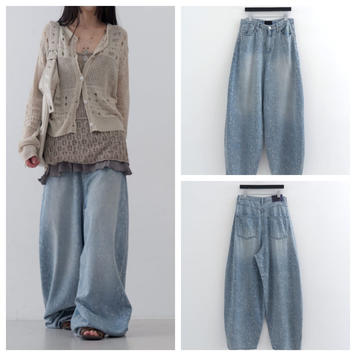 韩国lowear直邮代购2025春秋宽松休闲时尚百搭雪花拖地牛仔长裤