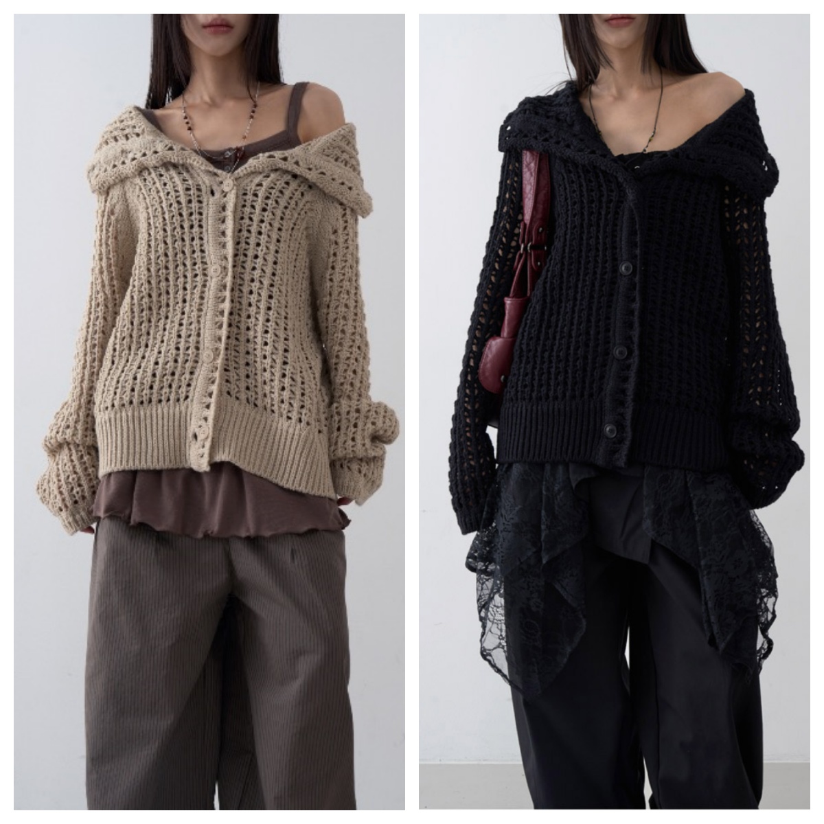 韩国lowear直邮代购2025春秋女装宽松针织开衫百搭时尚休闲外套