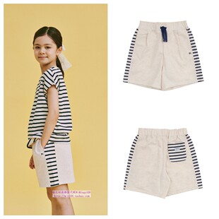 110 童装 165 2024夏儿童中大童米色条纹休闲宽松短裤 been韩国代购