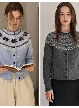 韩国andneeds直邮代购2024秋冬女装撞色提花针织毛衣休闲文艺上衣