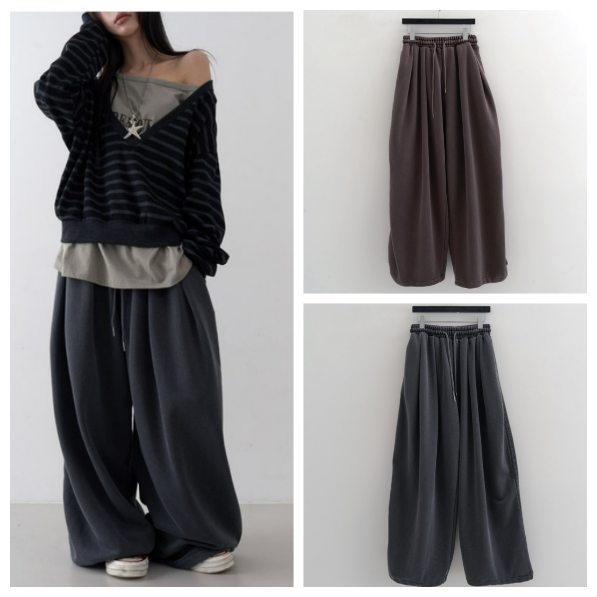 韩国lowear直邮代购2025春秋宽松百搭时尚舒适气球拖地长裤女装