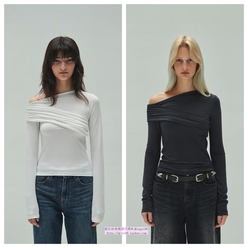 韩国diagonal直邮代购2024秋春女装一字肓百搭修身长袖T恤上衣