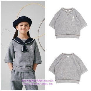 110 T恤童装 165 2024春秋儿童灰色圆领套头休闲七分袖 been韩国代购