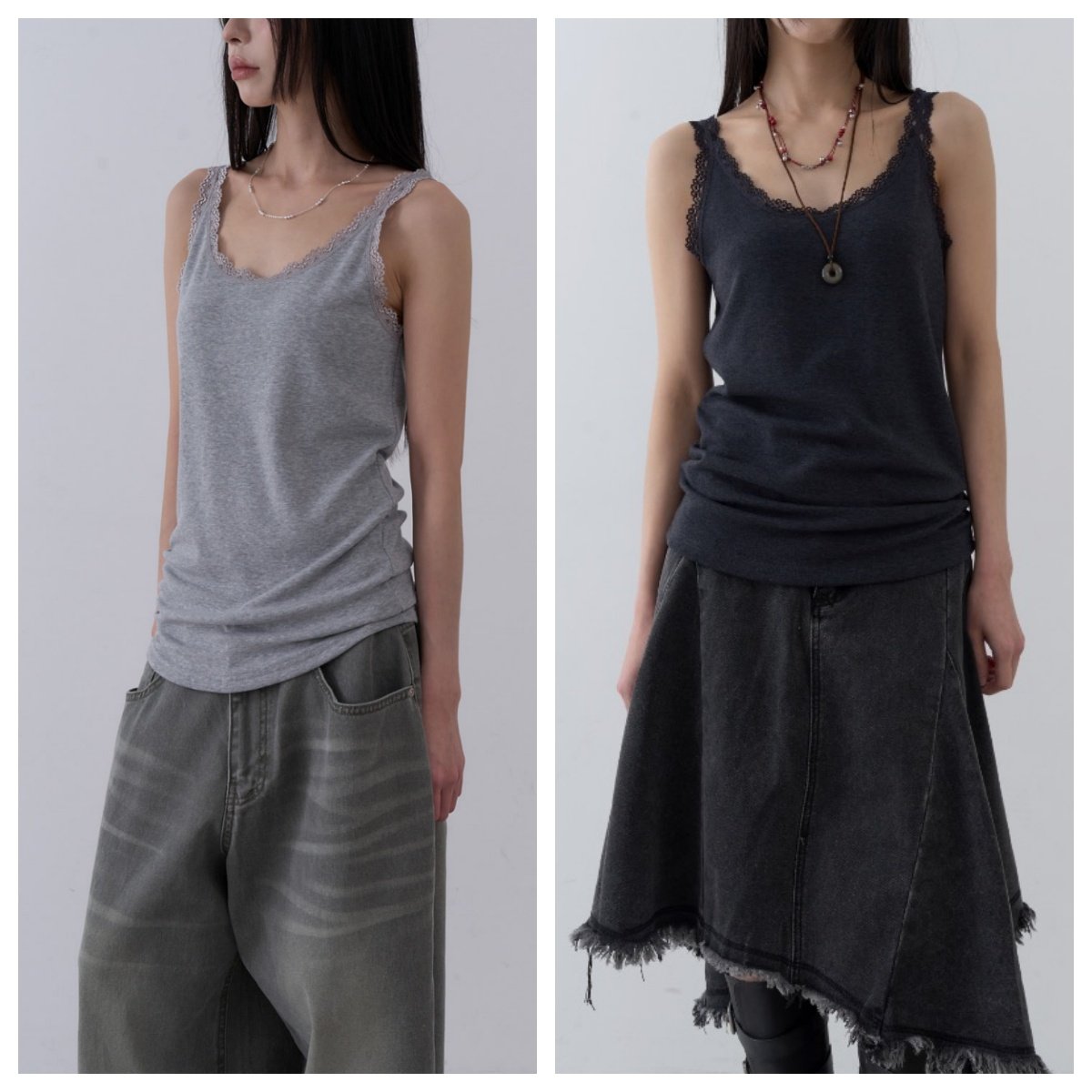 韩国lowear直邮代购2025春秋女装时尚百搭舒适蕾丝边休闲背心上衣