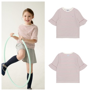 T恤童装 been韩国直邮代购 2025春夏儿童红色条纹套头休闲宽松短袖
