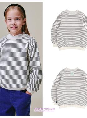been韩国直邮代购2024秋春儿童条纹套头休闲长袖T恤童装100-165