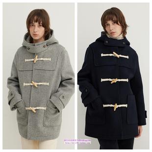 韩国STEP 2024秋冬女美利奴羊毛混纺连帽大衣外套 AROUND直邮代购