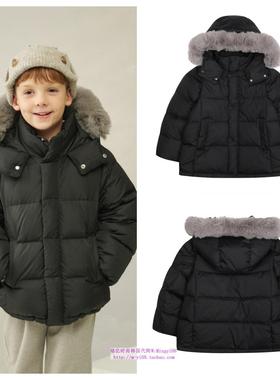 been韩国代购2024冬儿童黑色保暖毛领休闲鸭绒羽绒服童装110-165