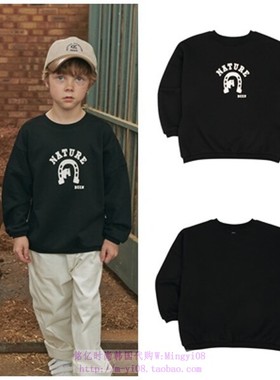 been韩国代购2023秋春儿童黑色圆领套头休闲长袖T恤童装120-155