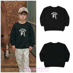 120 T恤童装 155 2023秋春儿童黑色圆领套头休闲长袖 been韩国代购