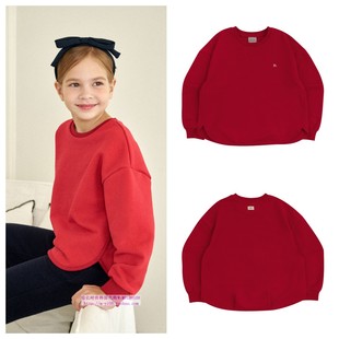 130 T恤童装 155 2024秋春儿童红色圆边套头长袖 been韩国直邮代购