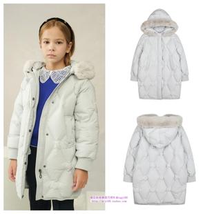 110 休闲鸭绒羽绒服童装 165 2024冬儿童灰色中长款 been韩国代购