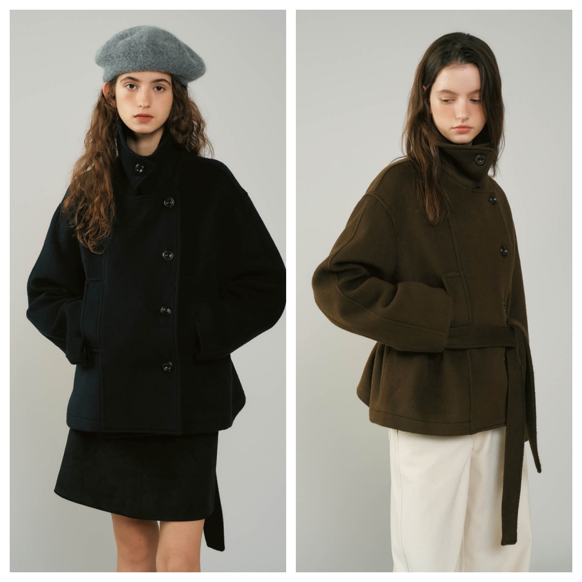 韩国anedit直邮代购2025秋冬女装时尚羊毛混纺系带外套百搭上衣