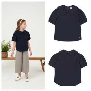 T恤童装 been韩国直邮代购 2025春夏儿童海军蓝翻领百搭套头短袖
