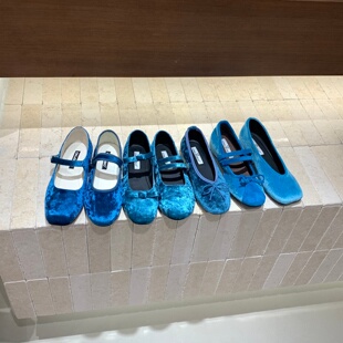 复古芭蕾单鞋女鞋2026新款法式甜美丝绒雾霾蓝圆头内增高玛丽珍鞋