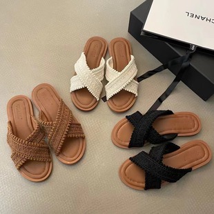 平底复古编织小凉拖鞋女鞋子夏天外穿2025年新款夏季海边沙滩凉鞋