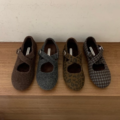 内增高圆头交叉带豹纹加绒单鞋女2025秋冬新款豆豆鞋复古玛丽珍鞋