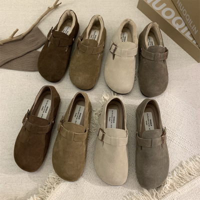 真皮勃肯鞋女加绒棉鞋单鞋一脚蹬