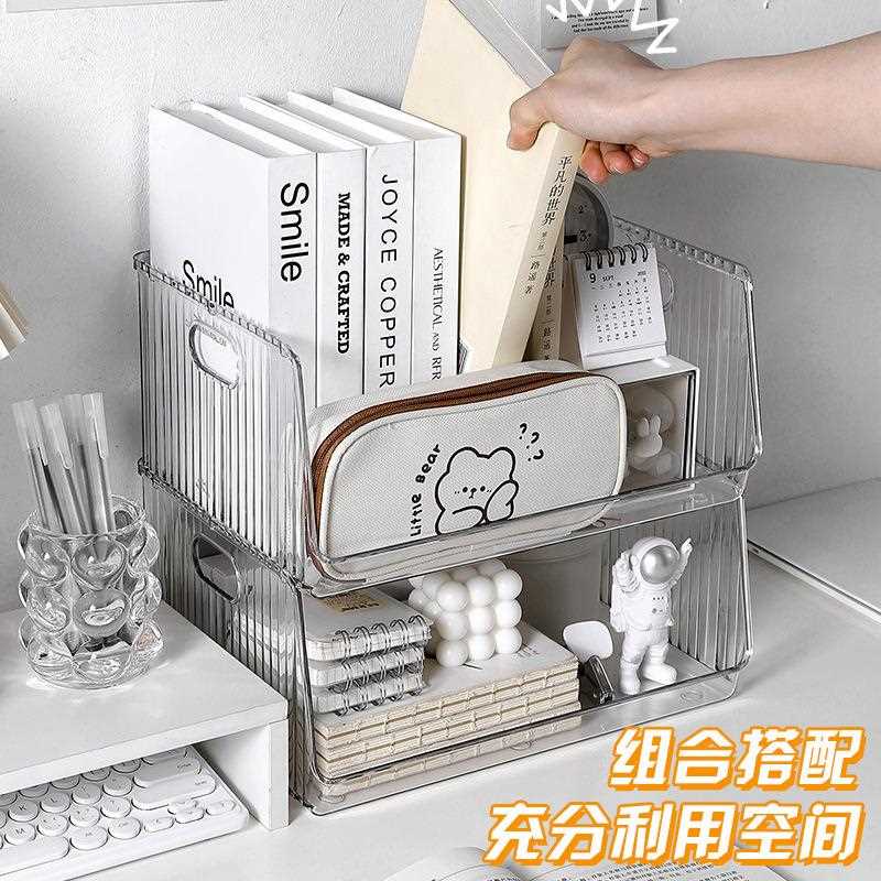 桌面收纳盒简约透明化妆品整理盒文具置物架学生可爱储物箱收纳筐