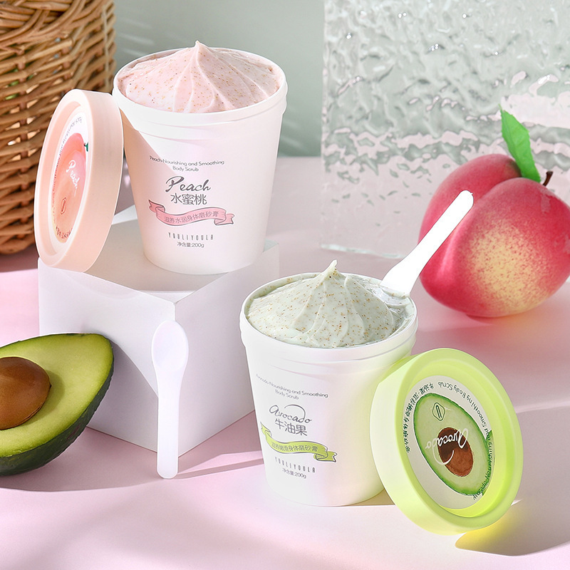 水蜜桃身体磨砂膏去角质去鸡皮死皮牛油果磨砂膏尤莉尤拉深层清洁