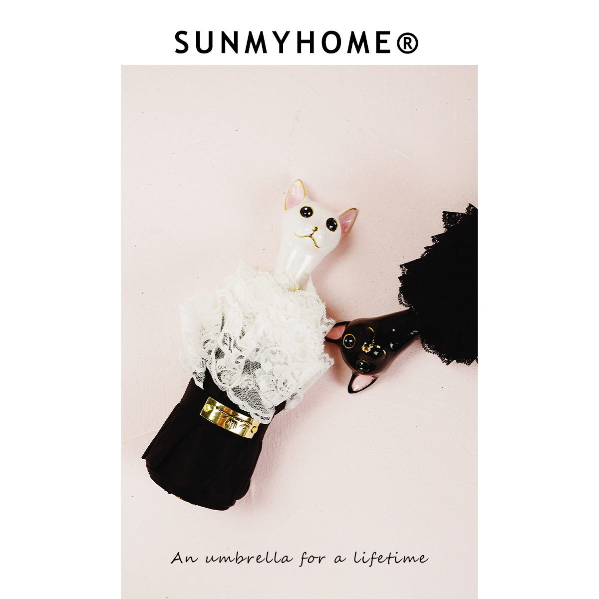 SUNMYHOME猫咪伞五折蕾丝边
